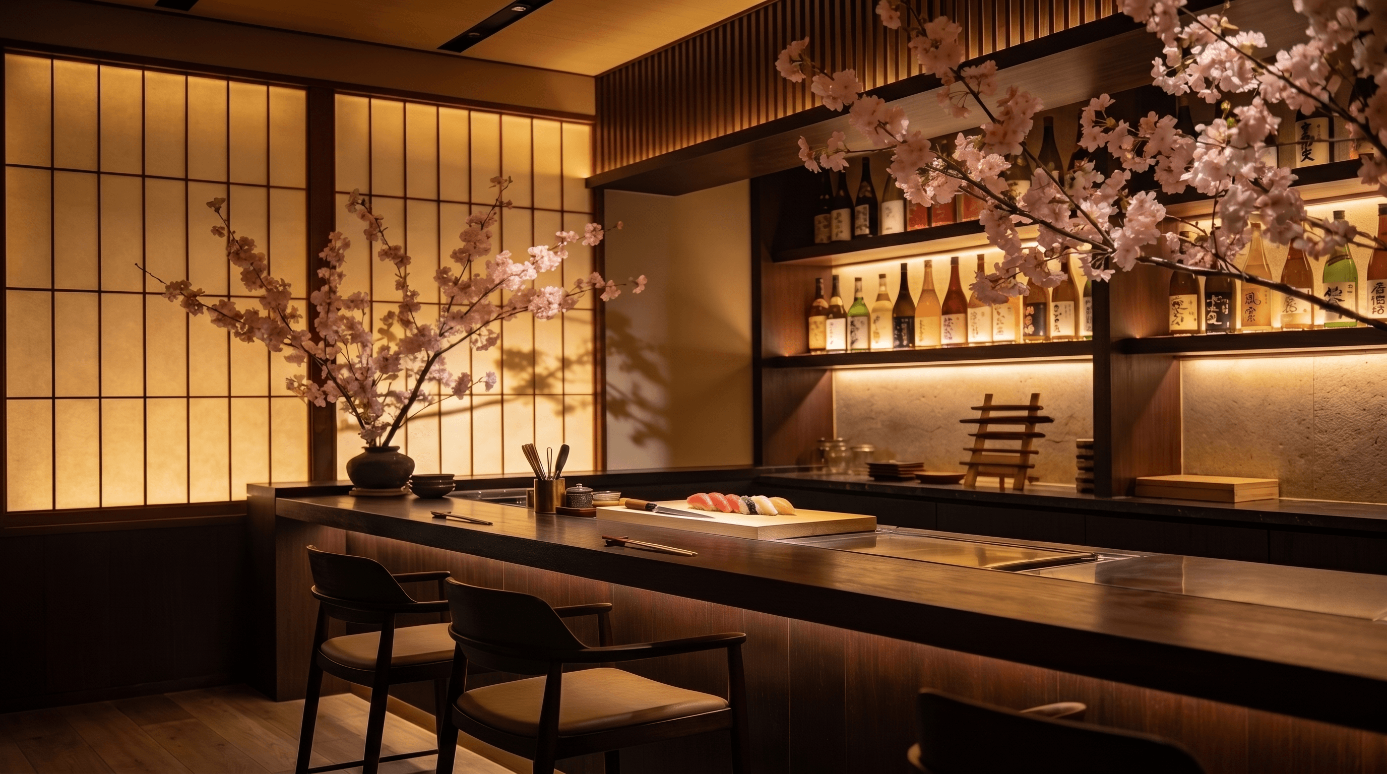 Sushi-Bar bei goldenem Abendlicht